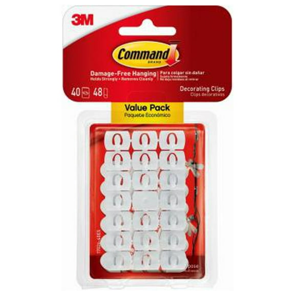 Command 17026-40ES Decorating Clips Value Pack, White, 40 Clips, 48 Strips/Pack - Quantity 4