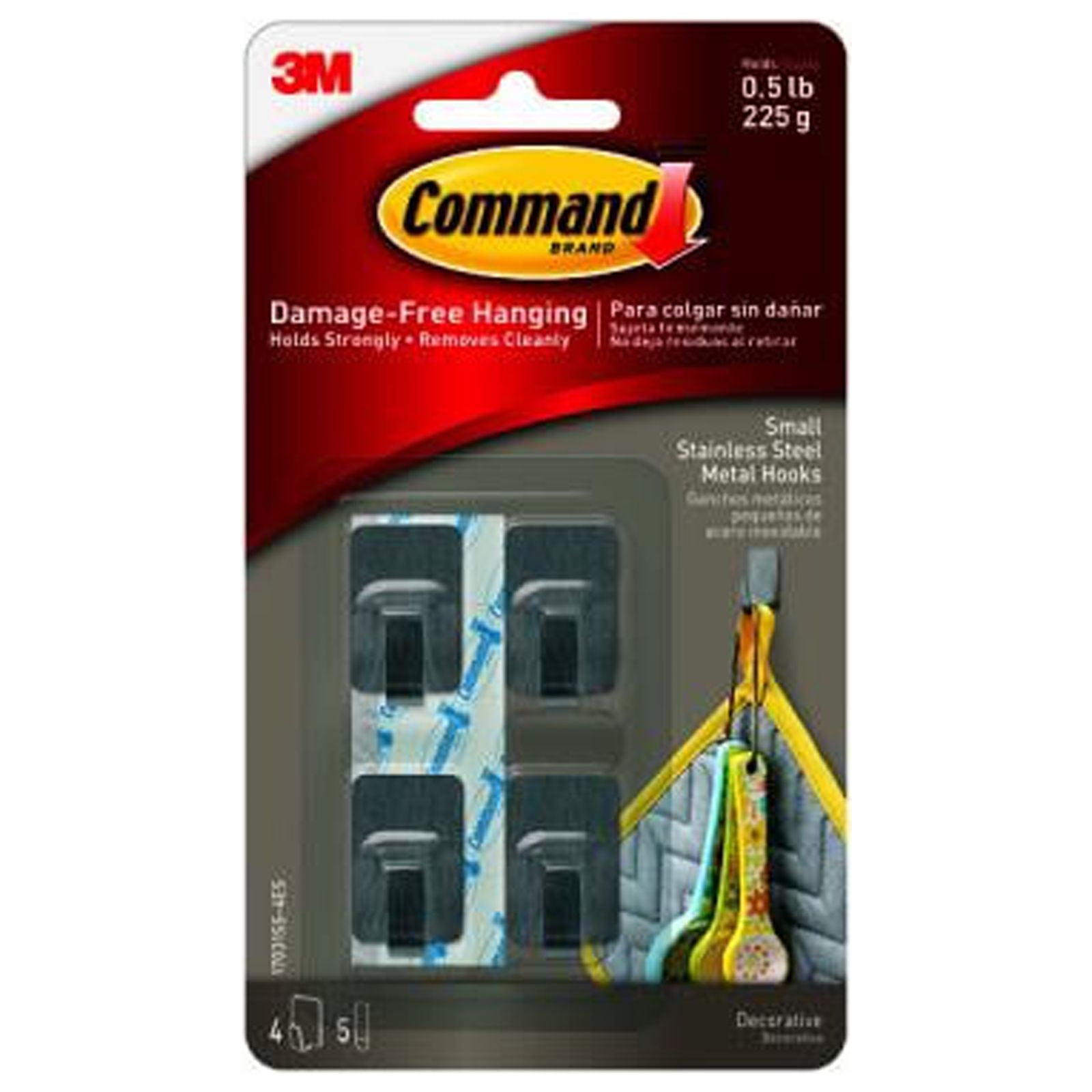 Small Stainless Steel Adhesive Metal Hooks, Set of 4