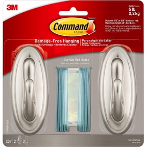 Command 17053BN-2ES Curtain Rod Hooks, Brushed Nickel, 2 Count