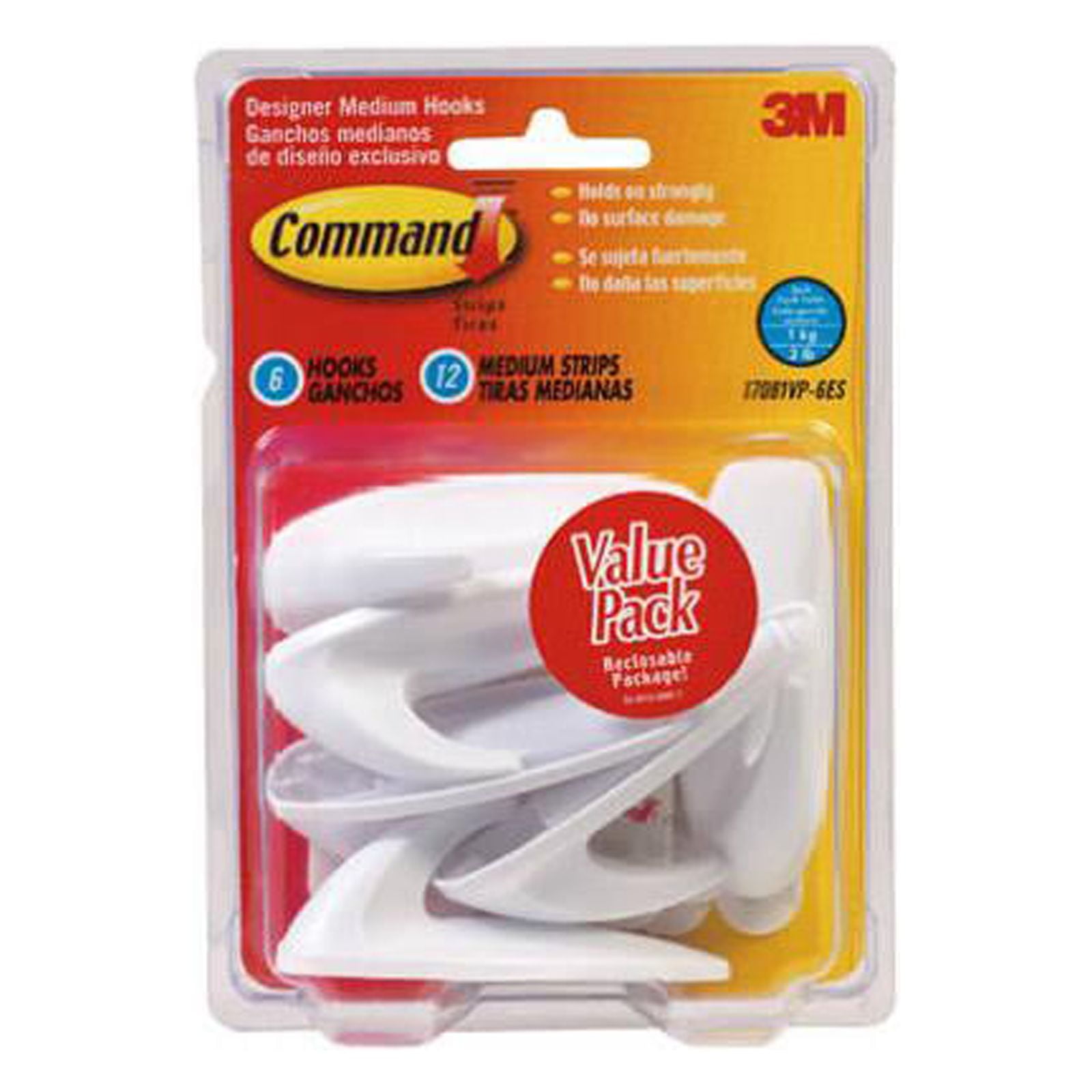 Command 17081-6ES 18-Count Medium Hook Pack - Quantity 2