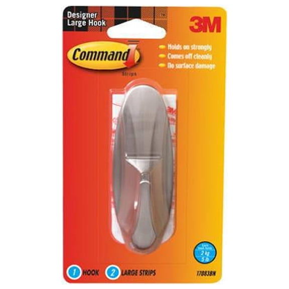 Command 17083BN-ES Large Nickel Faux Designer Hook - Quantity 4