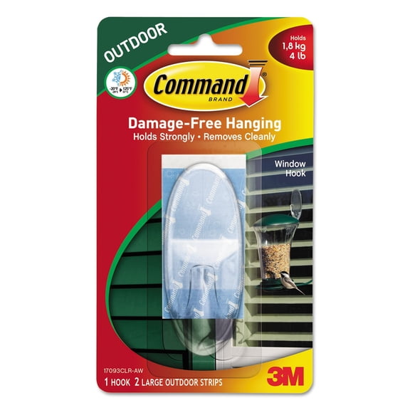 Command 17093CLRAWES All Weather Hooks and Strips, Plastic, Large, 1 Hooks & 2 Strips/Pack