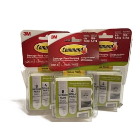 3 X Command 17203 Picture Mounting Strips, Multi-Pack, 4 x 2 Small Strips and 8 x 2 Medium Strips