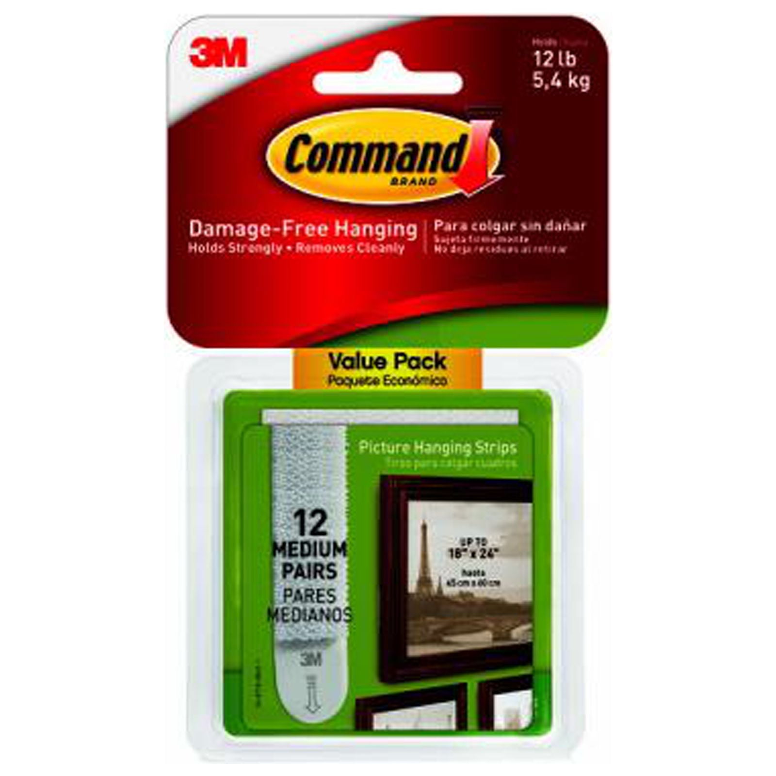 Command 17204-12ES Picture Hanging Strips, White, Medium, 12-Pk. - Quantity 4