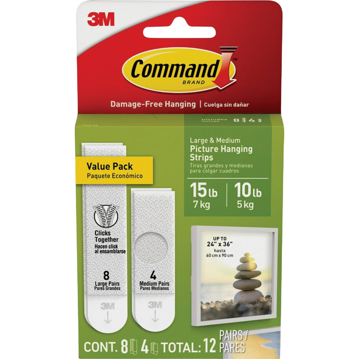 Command 17209Picture Mounting StripsMulti Pack4x 2Adhesive Strips Medium and 8x 2Large Strips — Residential Use, Standard Application