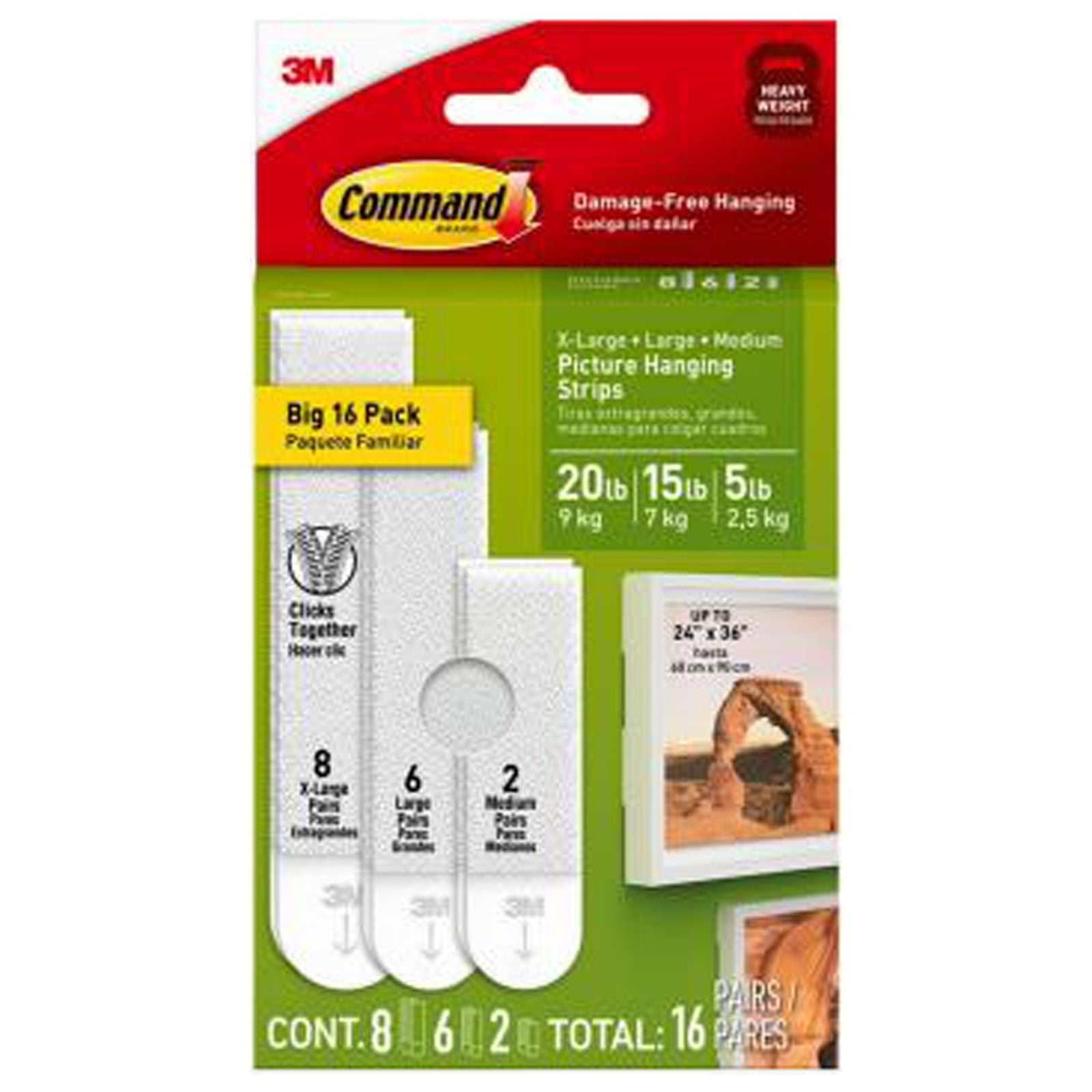 Command 17218-16ES Picture Hanging Strip Mixed Pack, White, 16 Pairs - Quantity 4
