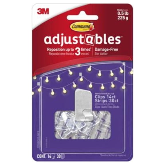 Command 17840CLR-14ES Adjustables Clips & Strips, Repositionable, 14 Clips, 30 Strips - Quantity 4