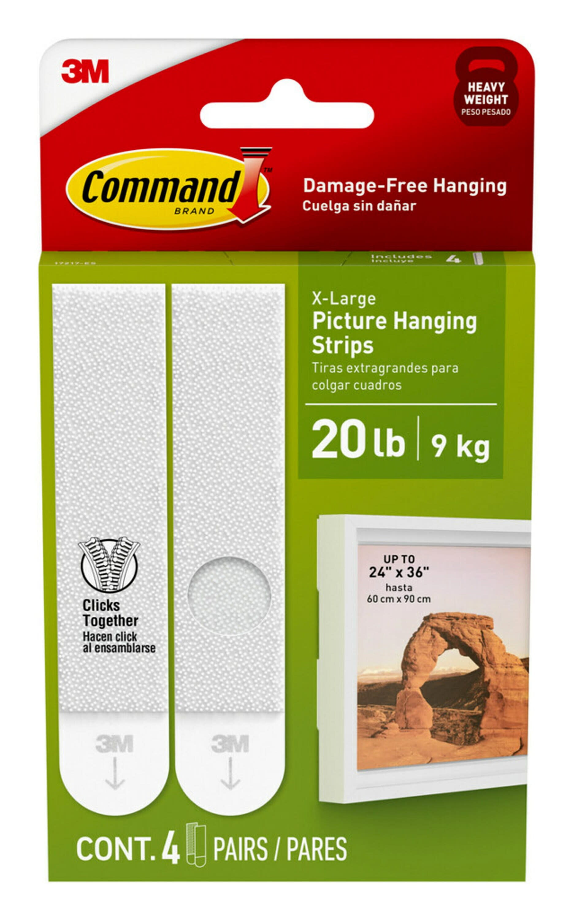 Command 20 Lb. Picture Hanging Strips, White, 4 Pairs - Baller