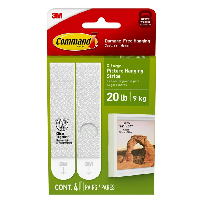 Command 20 Lb. Picture Hanging Strips, White, 4 Pairs - Henery