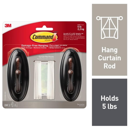 Command 4 Hook Bundle, Curtain Rod Hooks, Oil Rubbed Bronze, With 4 Strips Per Bundle