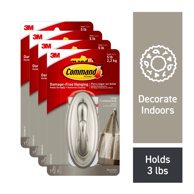 Command 4 Hook Bundle, Curtain Rod Hooks, With 4 Strips Per Bundle