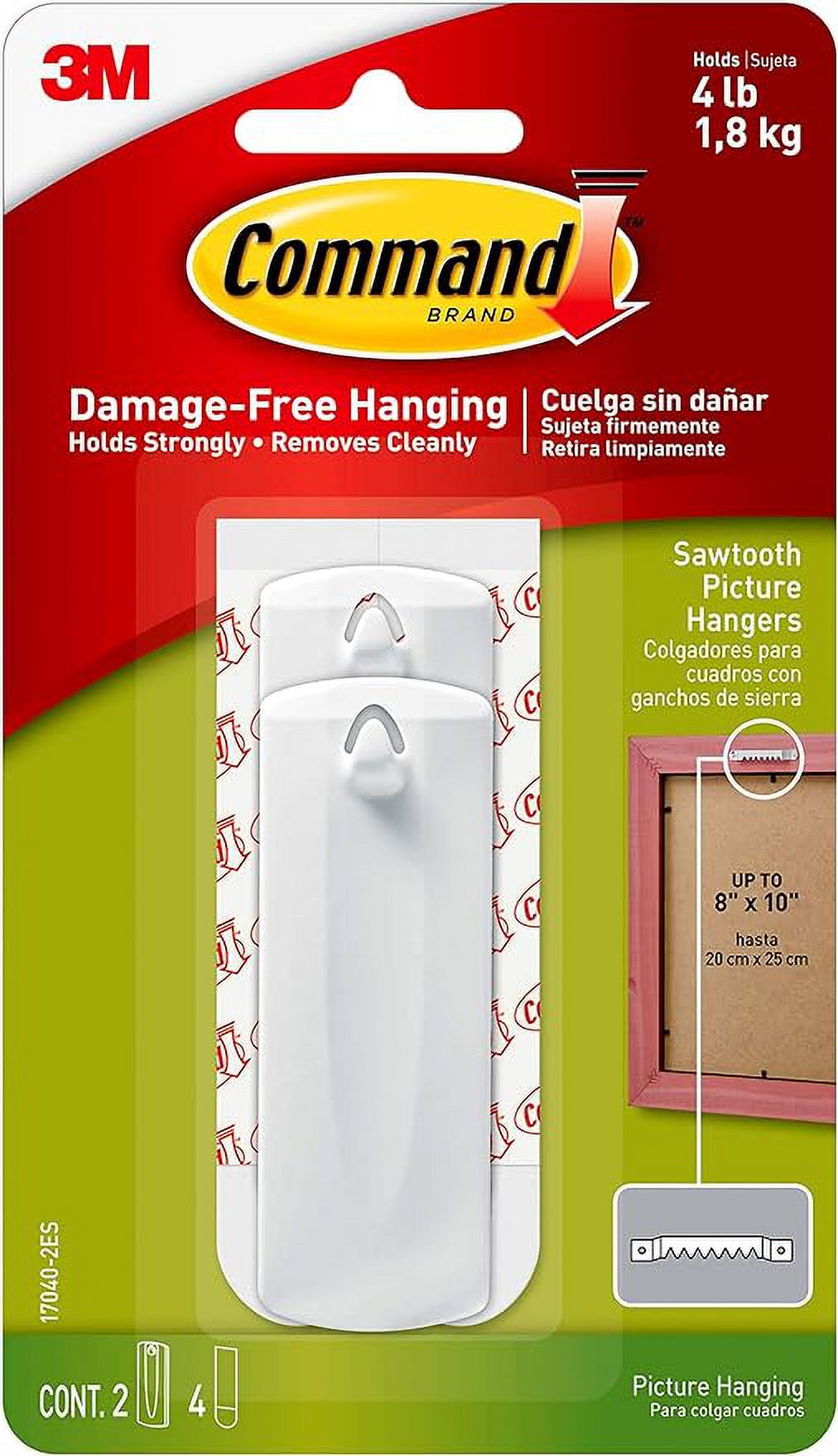 Command 4 lb Capacity Sawtooth Hangers, 2 hangers, 4 strips (170402ES