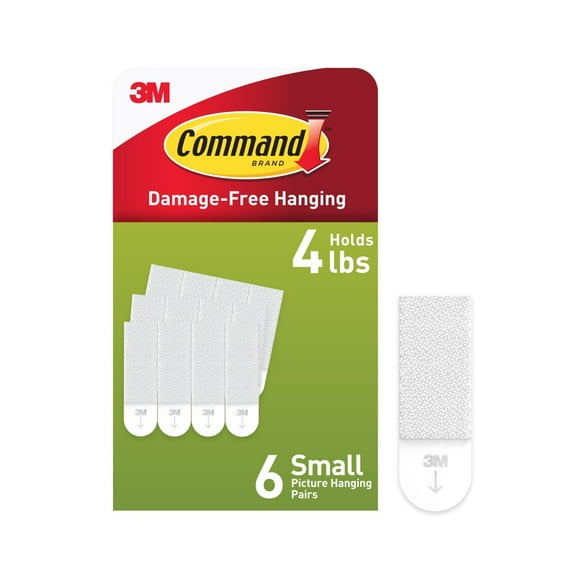 Command Small Picture Hangers, Holds 4 lbs, White, Damage-Free Hanging, 6 Pairs Adhesive Strips