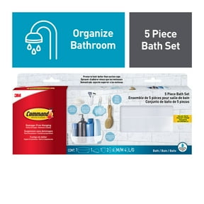 Command 5 Piece Bath Set, 1 Caddy, 1 Soap Dish, 1 Razor Holder, 2 Medium Hooks