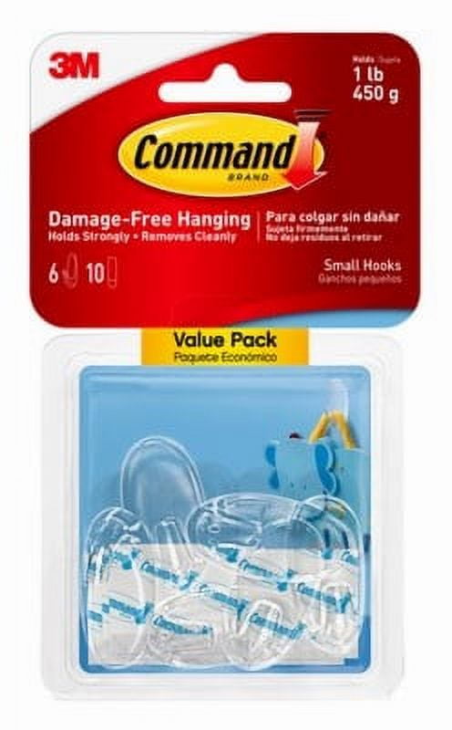 Command 6 Pack Small Clear Hooks Value Pack Contains 6 Hooks & 8 Strip, Each