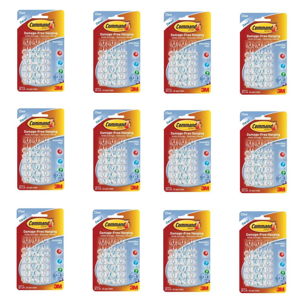 Command Adhesive Hooks 20 Clear Wire Clips Hang Xmas Fairy Lights 3M ...