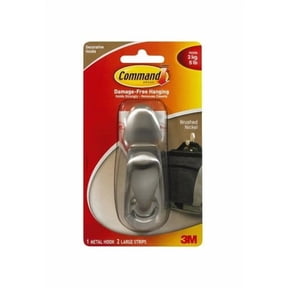Command Adhesive Mount Metal Hook, Large, Brushed Nickel Finish, 1 Hook & 2 Strips/Pack