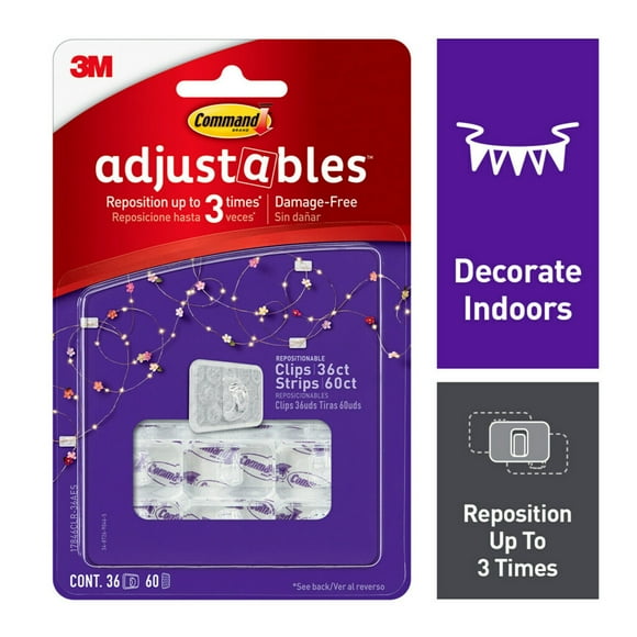 Command Adjustables Mini Decorating Clips, Clear, 36 Wall Clips