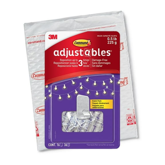 Command Adjustables Repositionable Clips 16 Hooks 36 Strips