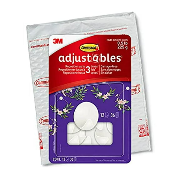 Command Adjustables Repositionable Circle Hooks, Quartz, 1/2 lb. Capacity, 12-Hooks, 36-Strips, Decorate Damage-Free
