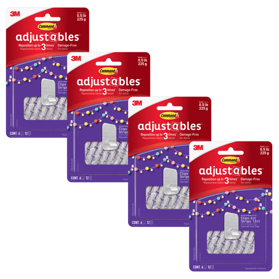 Command Adjustables Repositionable Clips: (Clear) [24-pack] 17840CLR-6ES