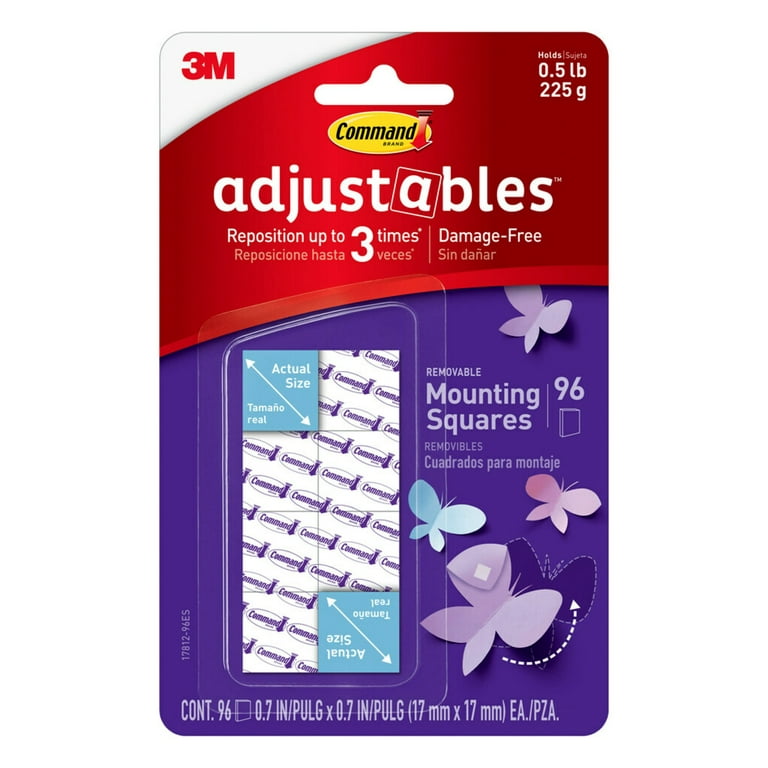 Command Adjustables Repositionable Indoor Removable Adhesive Mounting  Squares, White, 96 Squares