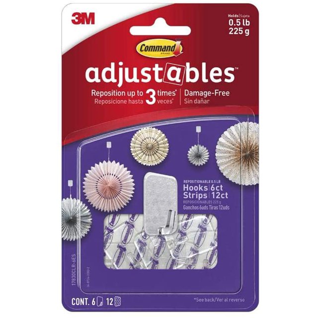 Command Adjustables Repositionable Mini Hooks, Plastic, White, 0.5 Lb