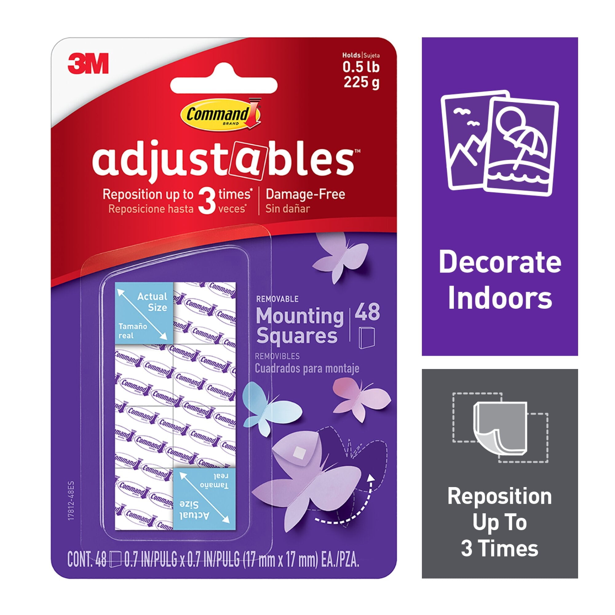 Command Adjustables Repositionable Mounting Squares 17812-48ES, 48 Squares