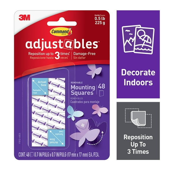 Command Adjustables Repositionable Mounting Squares 17812-48ES, 48 Squares