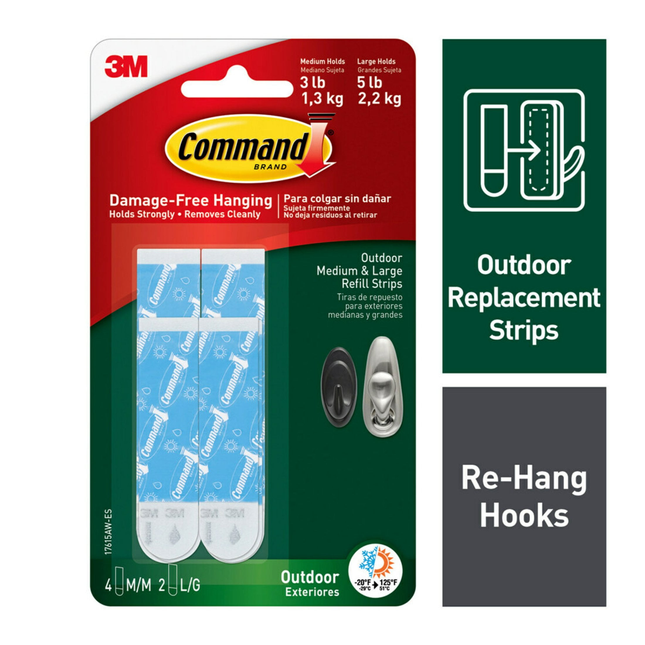 Command All Weather Bath Medium and Large Foam Replacement Strips, 8 Strips