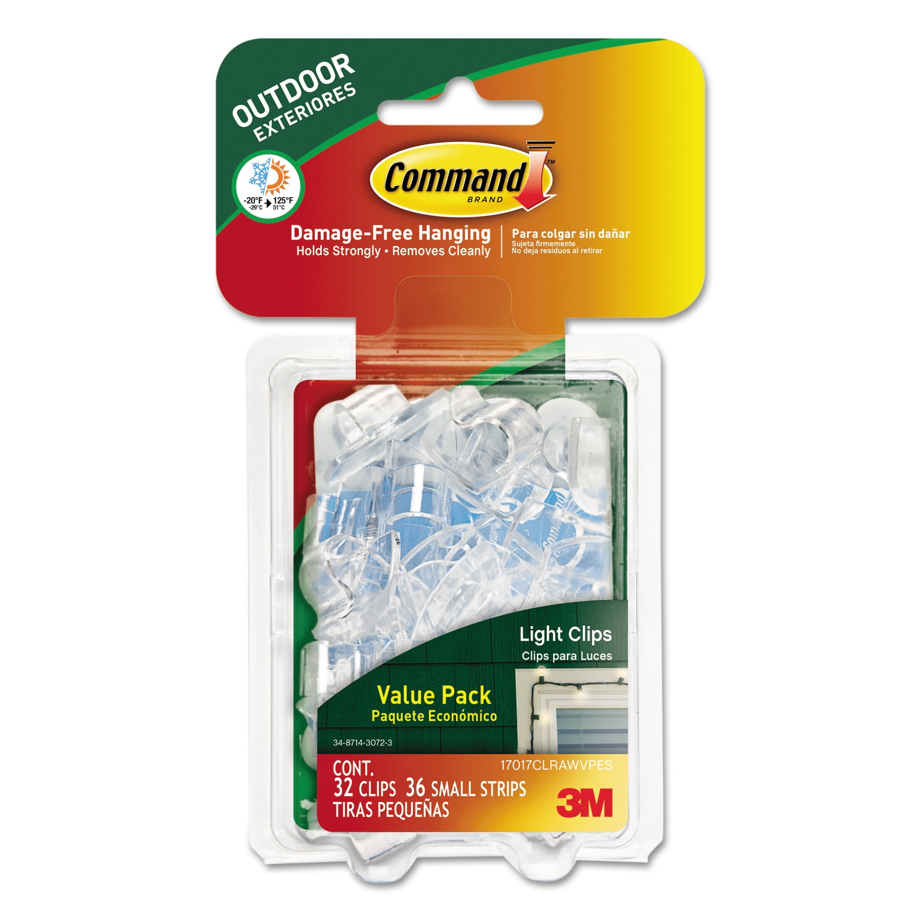Command Outdoor Light Clips, Clear - 32 count