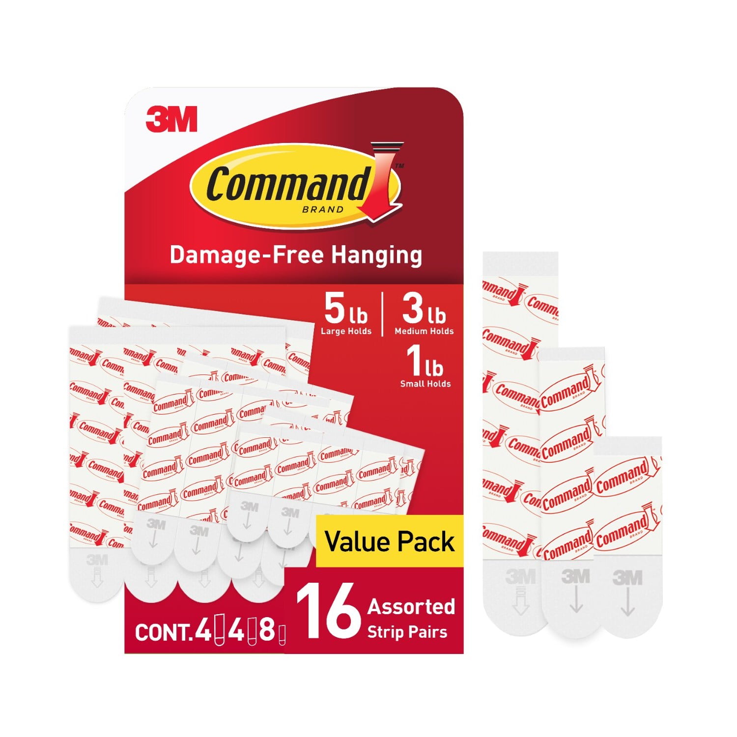 Command Refill Strips, White, 8 Small, 4 Medium & 4 Large Value Pack - Walmart.com