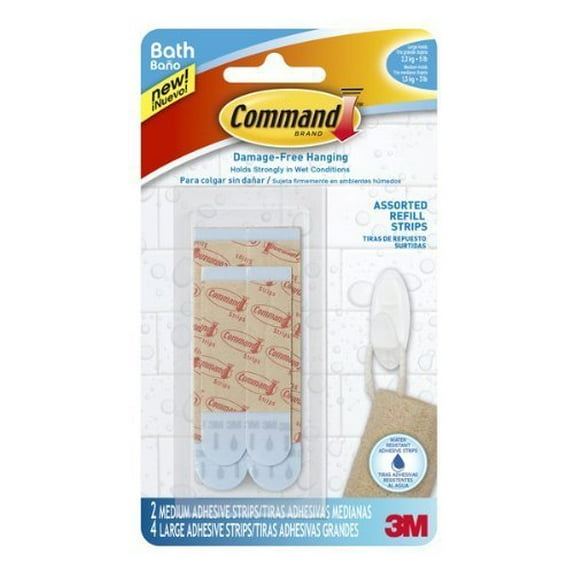 Command Assorted Water-Resistant Refill Strips, 2-Medium, 4-Large 2