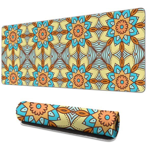 Command Attention: Floral Mandala Mouse Mat - Custom Size, Non-Slip, Stitched Edge, Waterproof, Perfect for Gaming and Office (31.5 X 11.8 Inch)