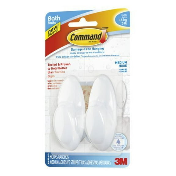 Command BATH-18ES Bath Hook with 2 Medium Strips