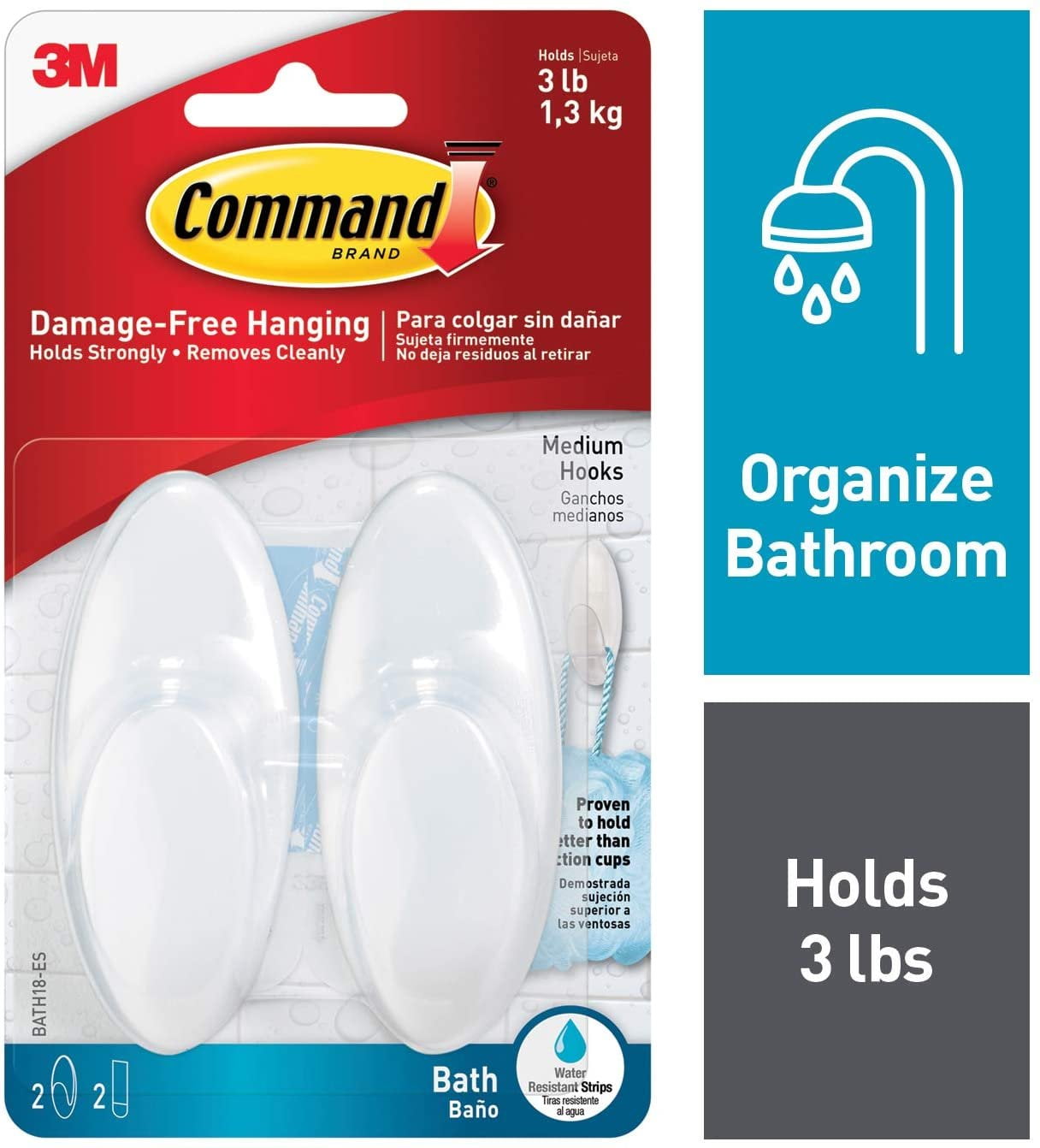 Medium Frosted Bath Hooks with Water Resistant Strips