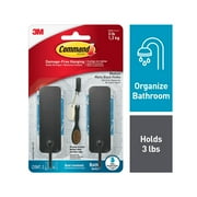 Command Bath Hook, Medium, Matte Black, 2 Hooks 4 Strips per Pack, Bathroom Organization