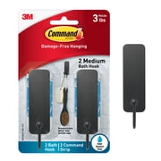 Command Bath Hook, Medium, Matte Black, 2 Hooks 4 Strips per Pack, Bathroom Organization
