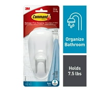 Command Bath Hook, White, Large, 1 Wall Hook, 2 Water Resistant Strips, Hang Robes or Loofahs