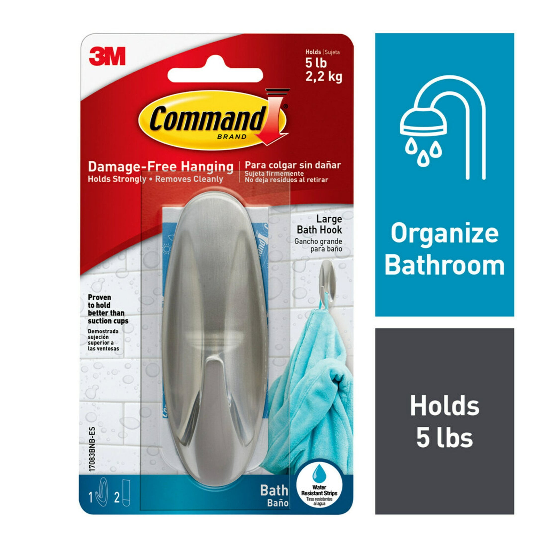 Command Bath Large Designer Hook 1 Hook 2 Strips Pack Walmart