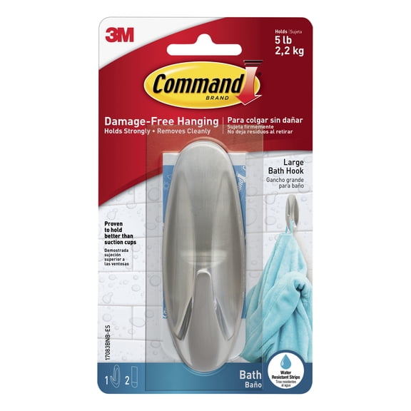 Command Bath Large Designer Hook, 1 Hook, 2 Strips/Pack