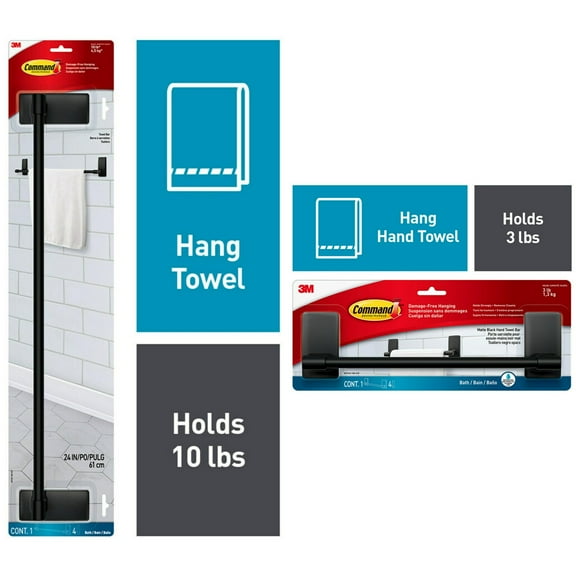 Command Bath Matte Black 9" Towel Bar and 24" Towel Bar