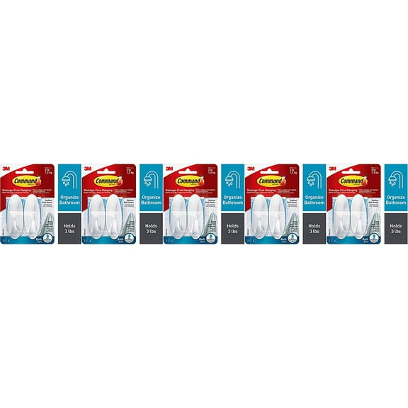 Command Bath Medium Designer Hooks with Water-Resistant Adhesive, 3 lb Capacity, 2 Hooks, 4 Strips, 17081B-ES 5 Pack