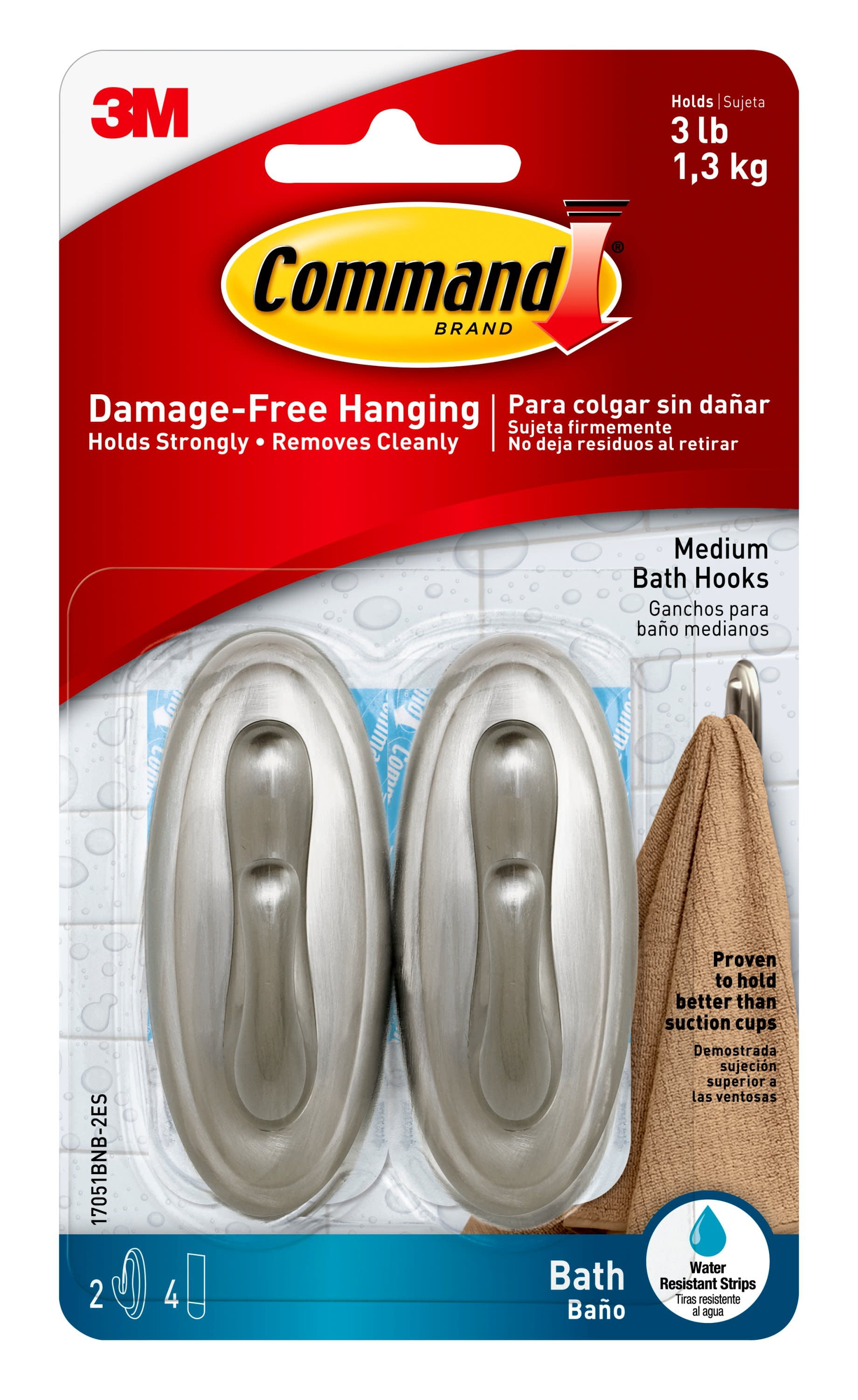 Command 17053BN-2ES Curtain Rod Hooks, Brushed Nickel, 2