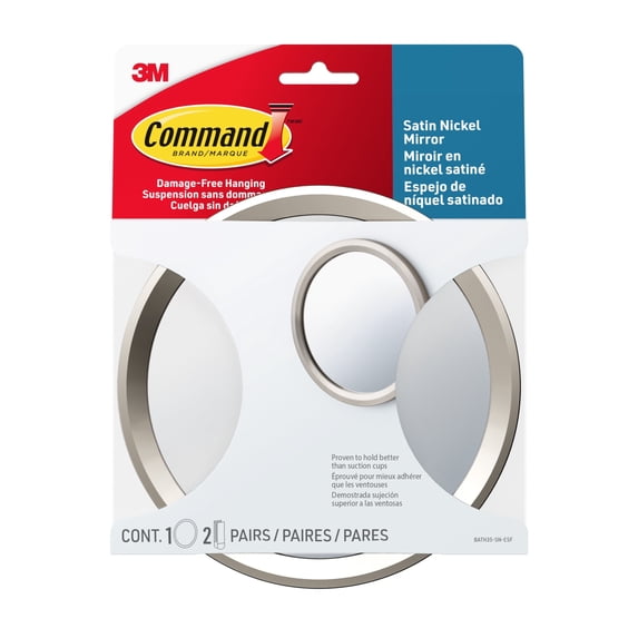 Command Bath Mirror, Satin Nickel, 1 Mirror, 2 Pairs Water Resistant Strips, Bathroom Organization