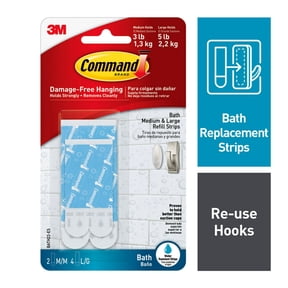 Command Bath Refill Strips, Water Resistant, Clear, 2 Medium and 4 Large, Adhesive Strips for Hooks