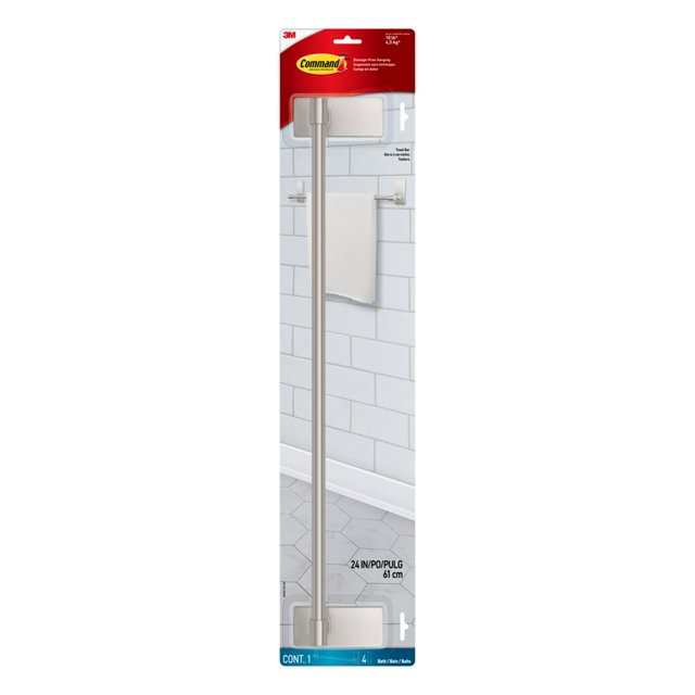 Command Bath Satin Nickel Towel Bar, 4 Large Strips