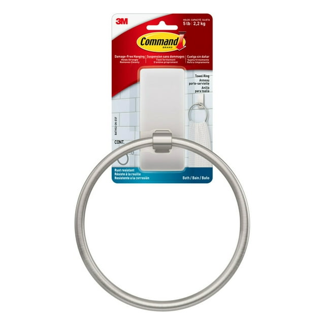 Command Bath Satin Nickel Towel Ring, 1 Towel Ring, 2 Strips