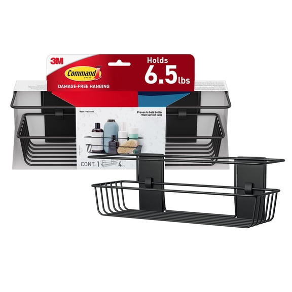 Command Bath Shower Caddy Matte Black, 1 Caddy
