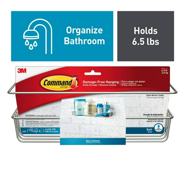 Command Bath Shower Caddy, Satin Nickel, 1 Caddy, 4 Strips Command Bath Shower Caddy, Satin Nickel, 1 Caddy, 4 Strips